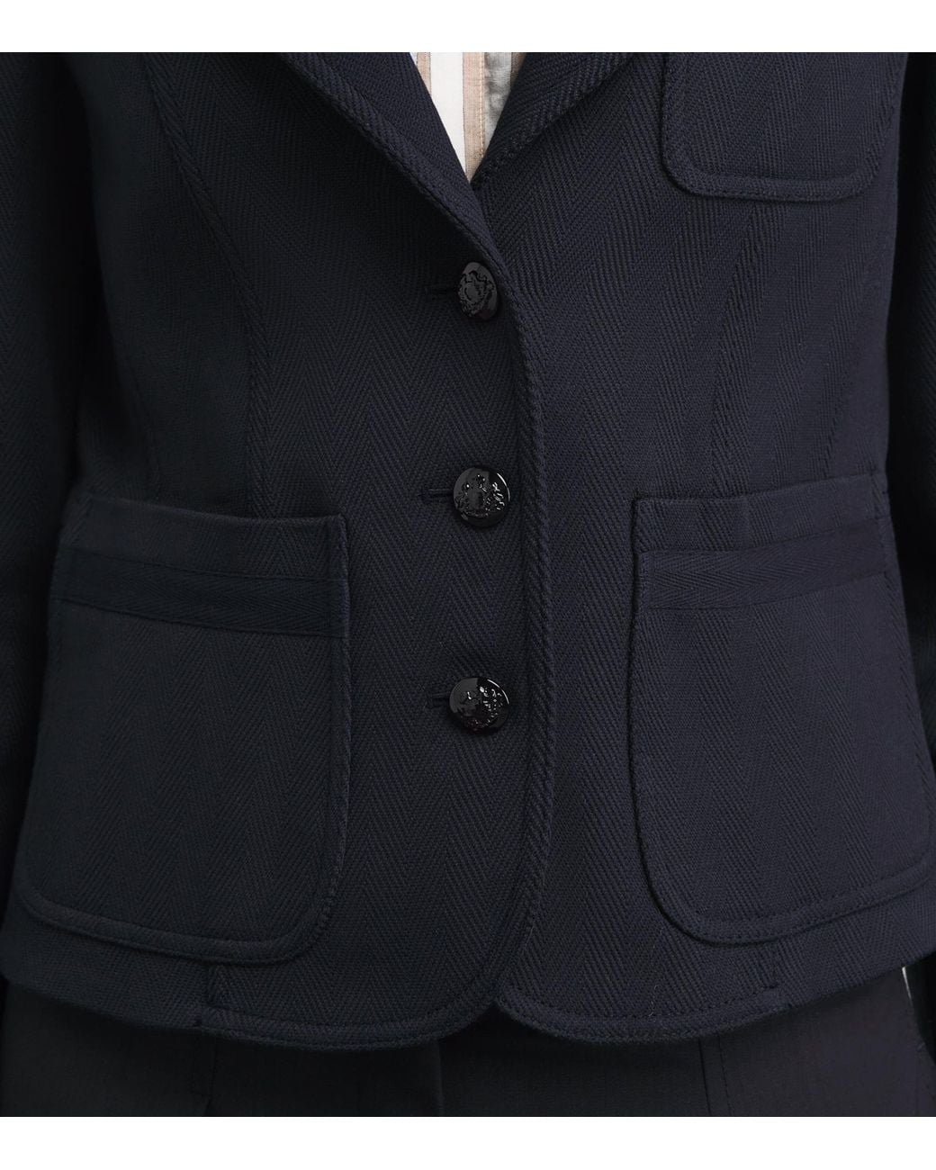 ME+EM Blue Cotton-Blend Herringbone Cropped Jacket