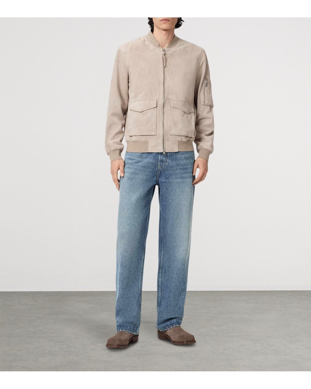 AllSaints Natural Suede Rokko Bomber Jacket