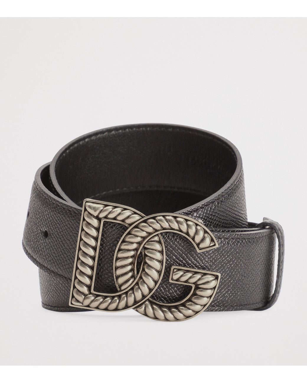 Dolce & Gabbana Gray Calfskin Logo Belt for men
