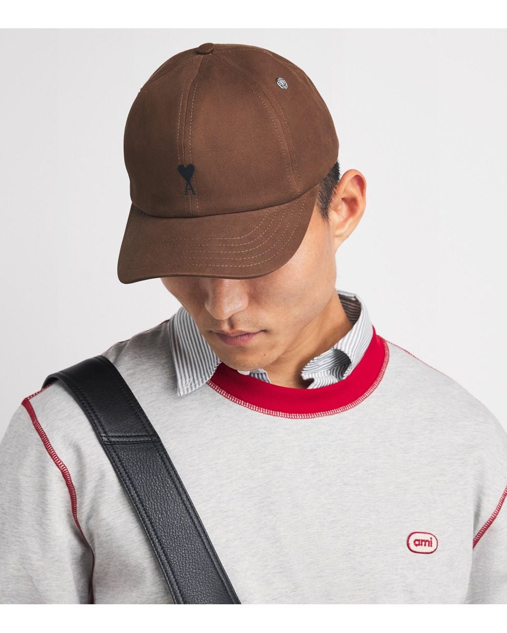 AMI Brown Embroidered Logo Baseball Cap for men