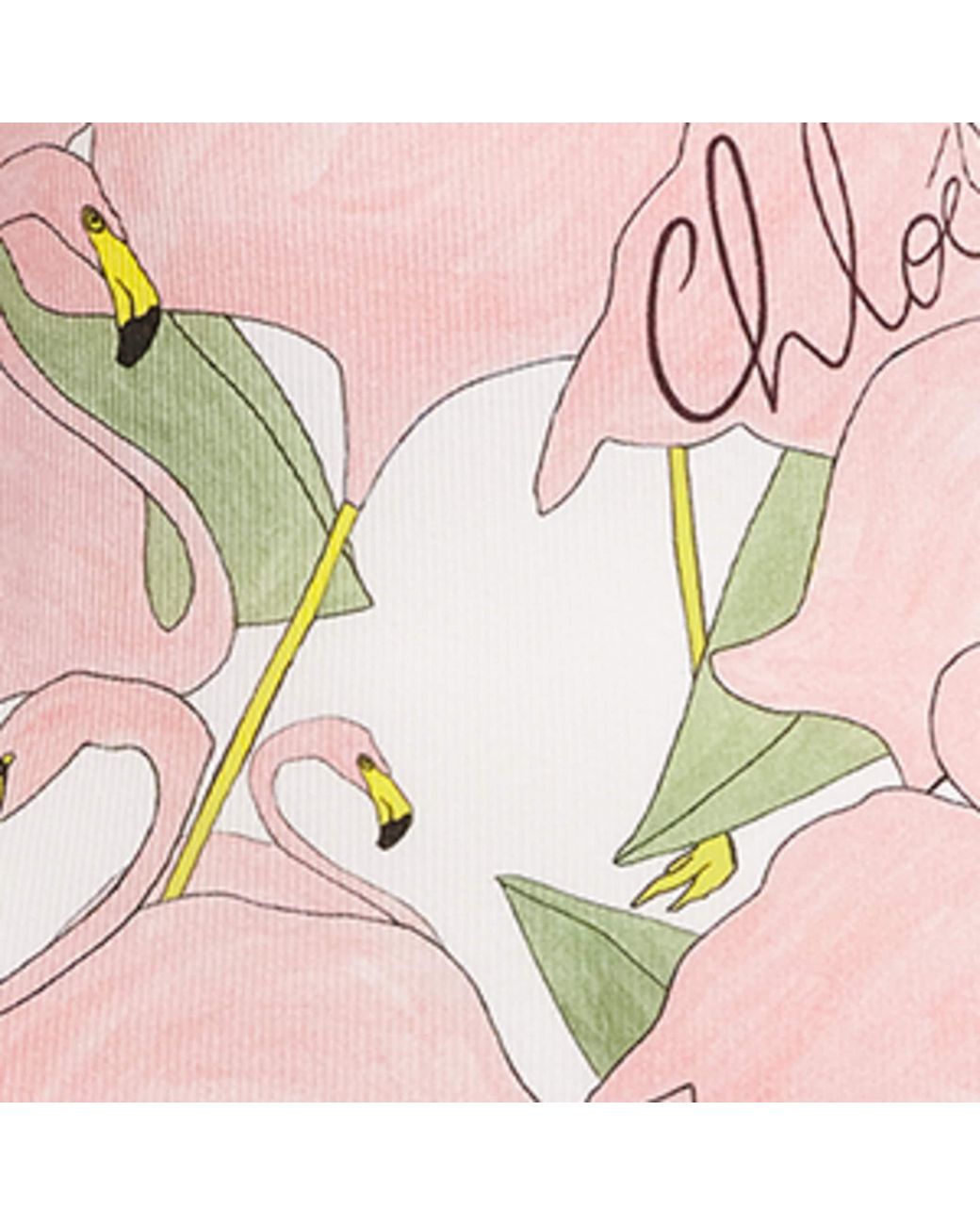 Chloé Pink Cotton Flamingo Print Henley T-Shirt