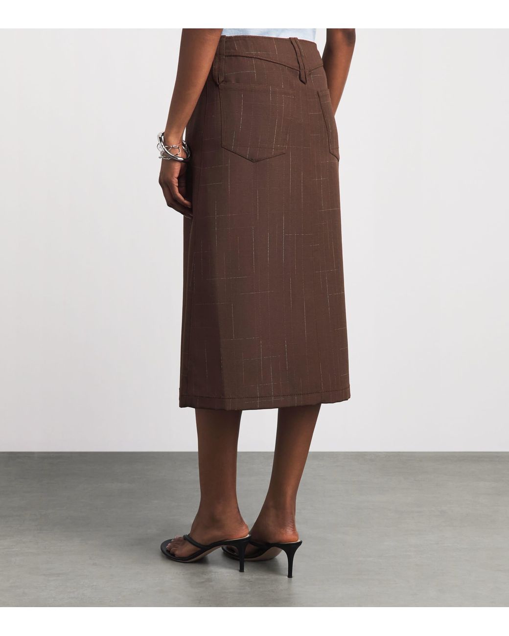 Tory Burch Brown Stretch-Wool Midi Skirt