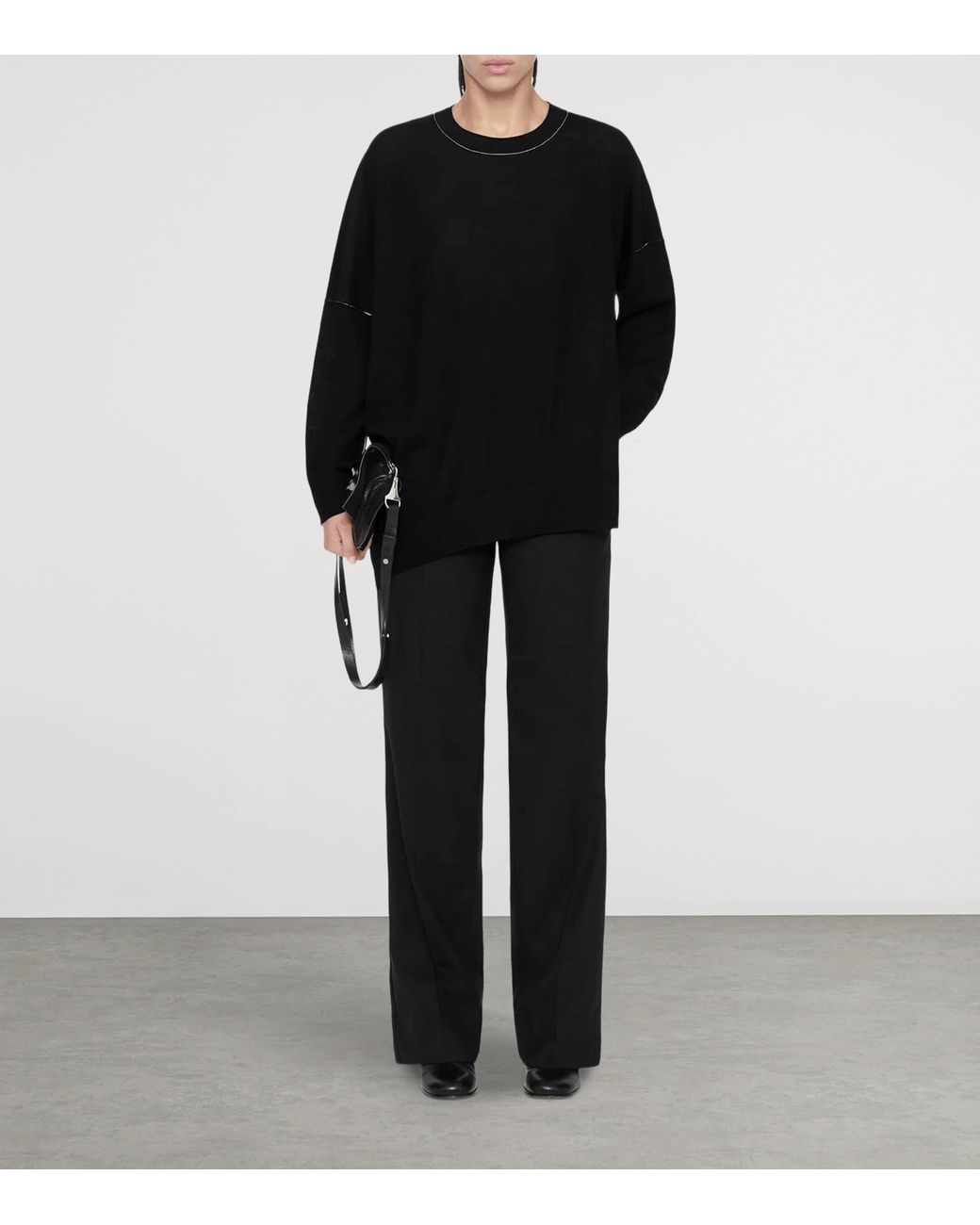 AllSaints Black Merino Wool Asymmetric Martel Sweater