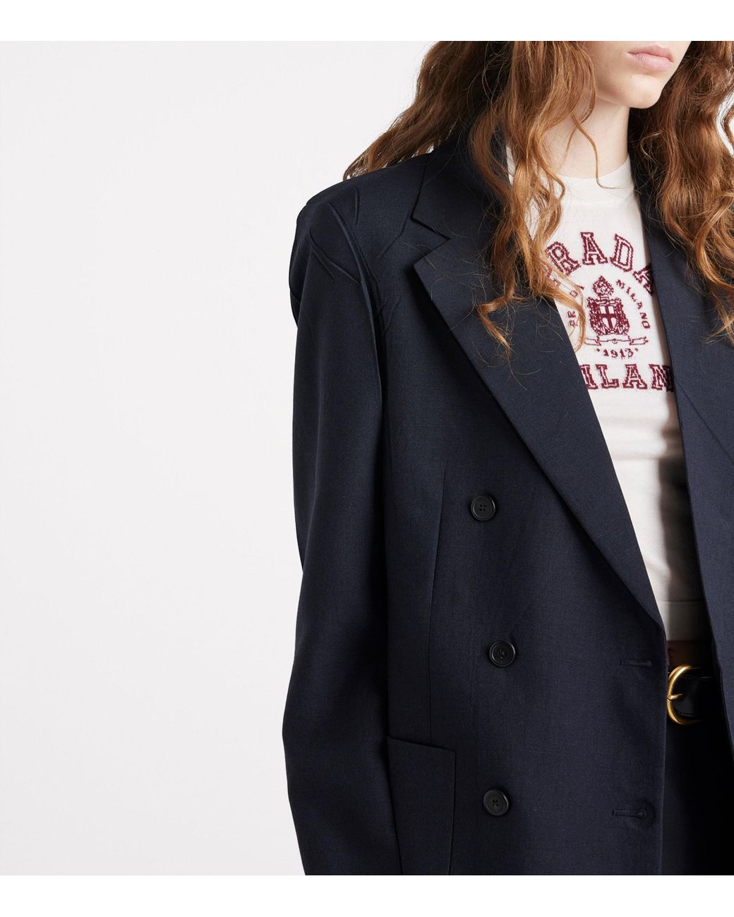 Prada Blue Kid Mohair-Wool Double-Breasted Blazer
