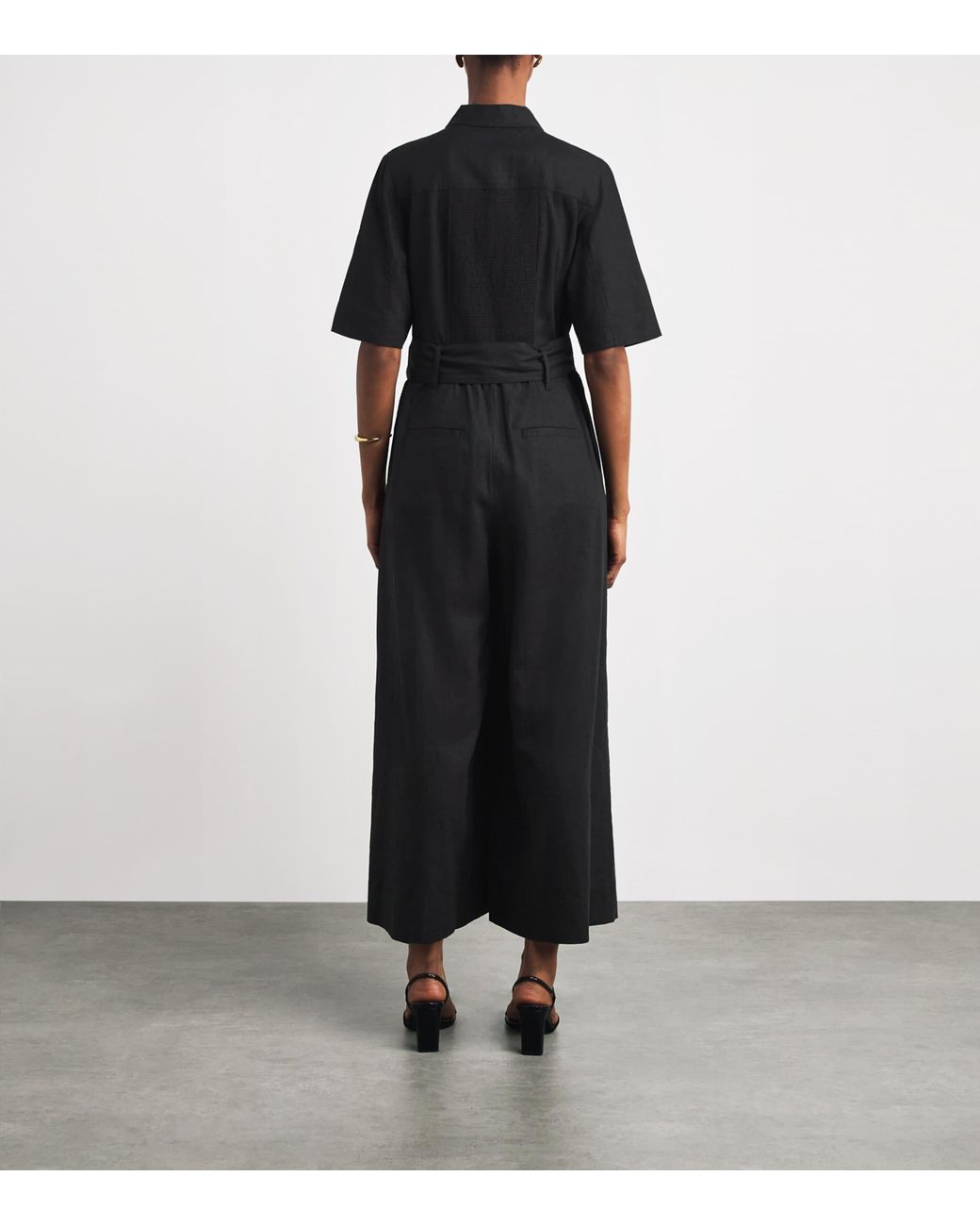 ME+EM Black Linen-Blend Culotte Jumpsuit
