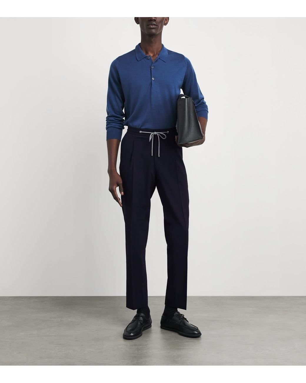 Corneliani Blue Stretch-Virgin Wool Drawstring Trousers for men