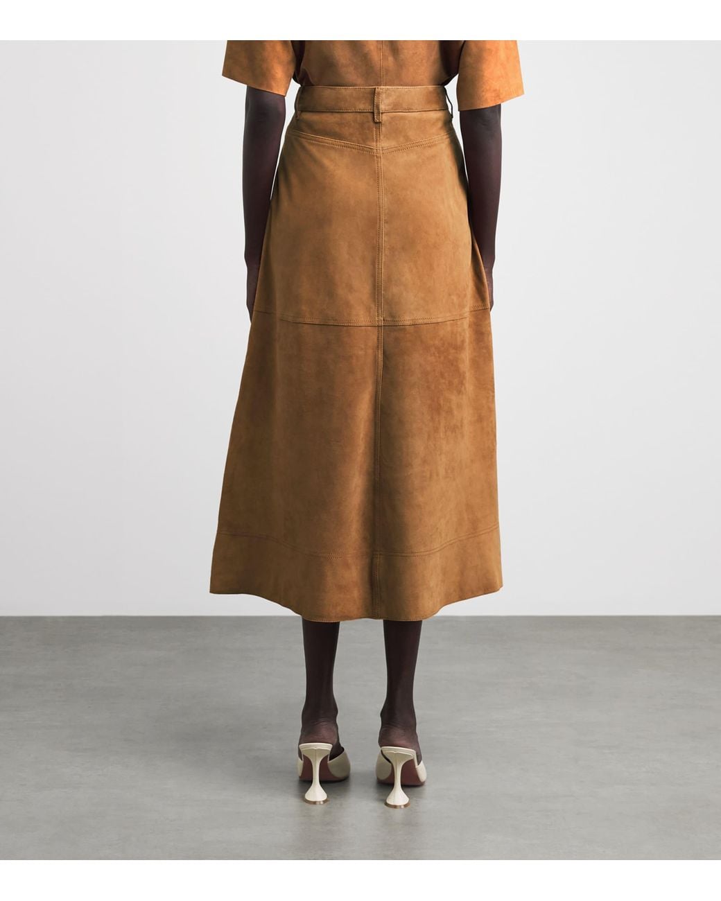 ME+EM Brown Suede A-Line Luxe Maxi Skirt