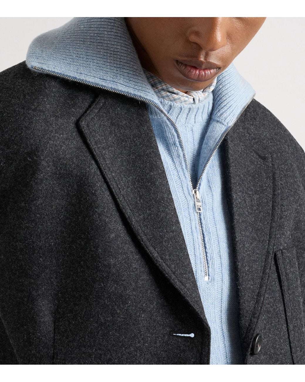 Prada Blue Re-Cashmere Quarter-Zip Sweater