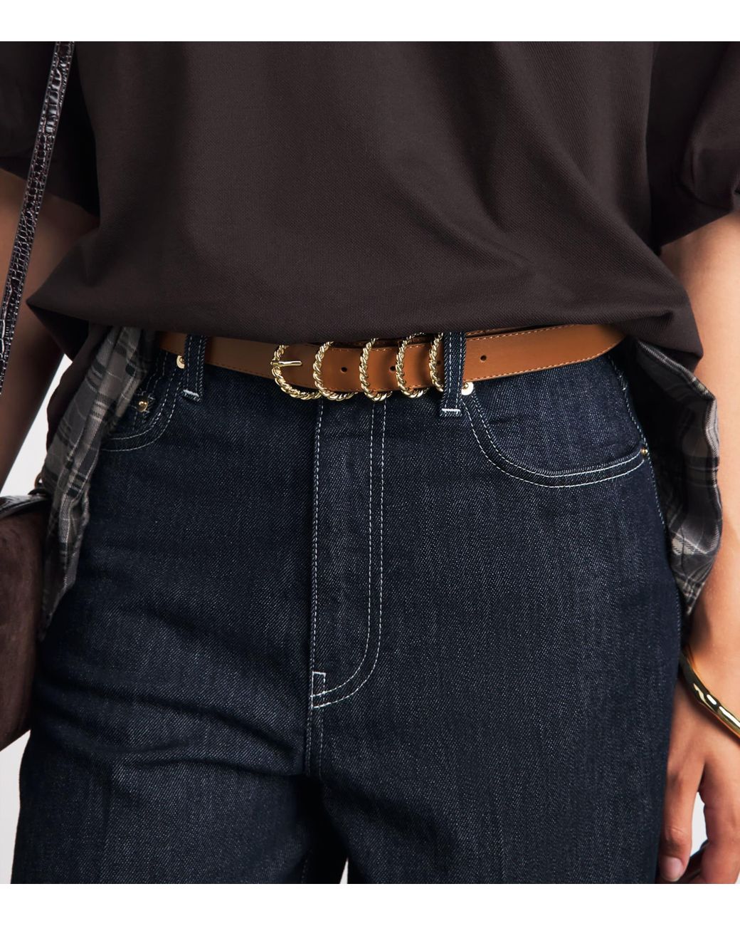 Claudie Pierlot Brown Calfskin Ring-Detail Belt