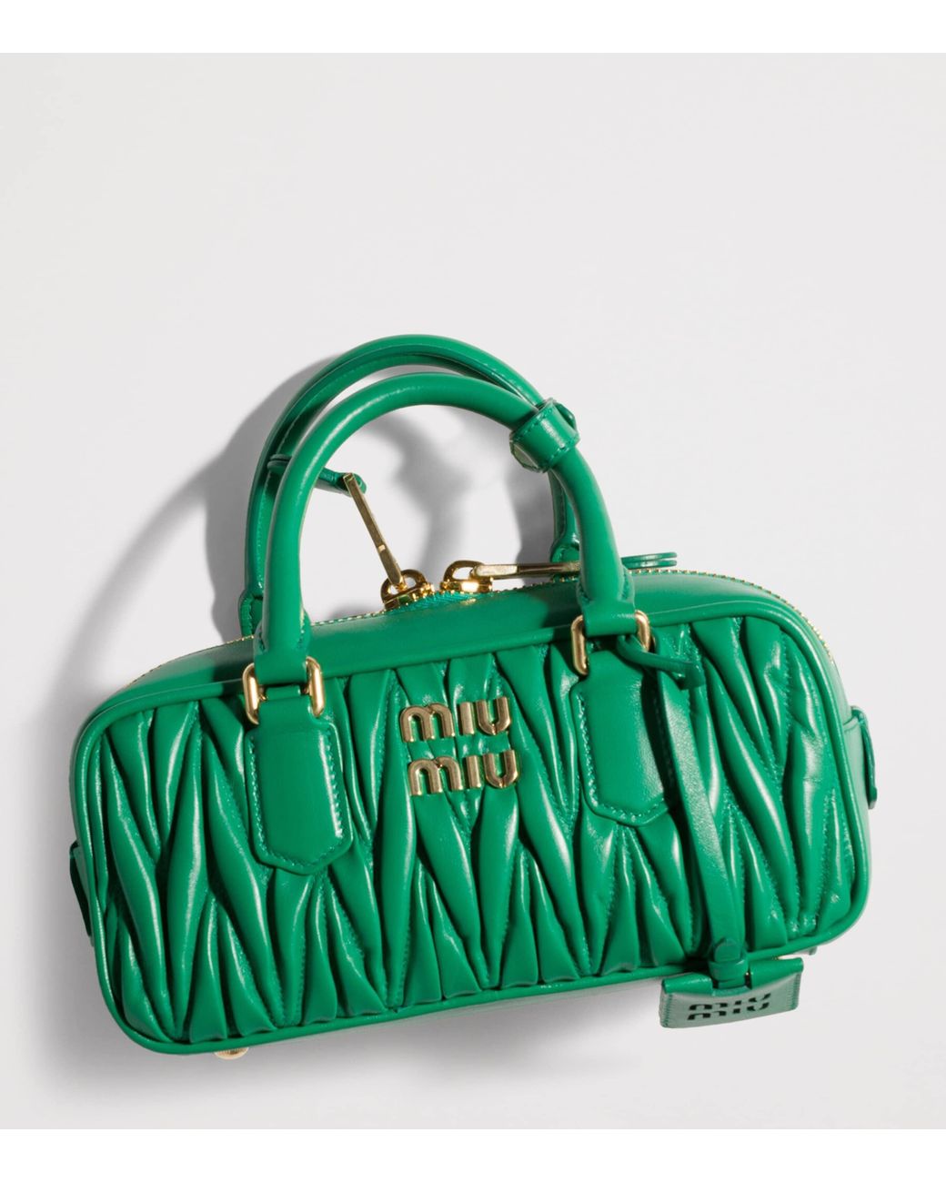 Miu Miu Green Nappa Leather Matelassé Arcadie Top-Handle Bag