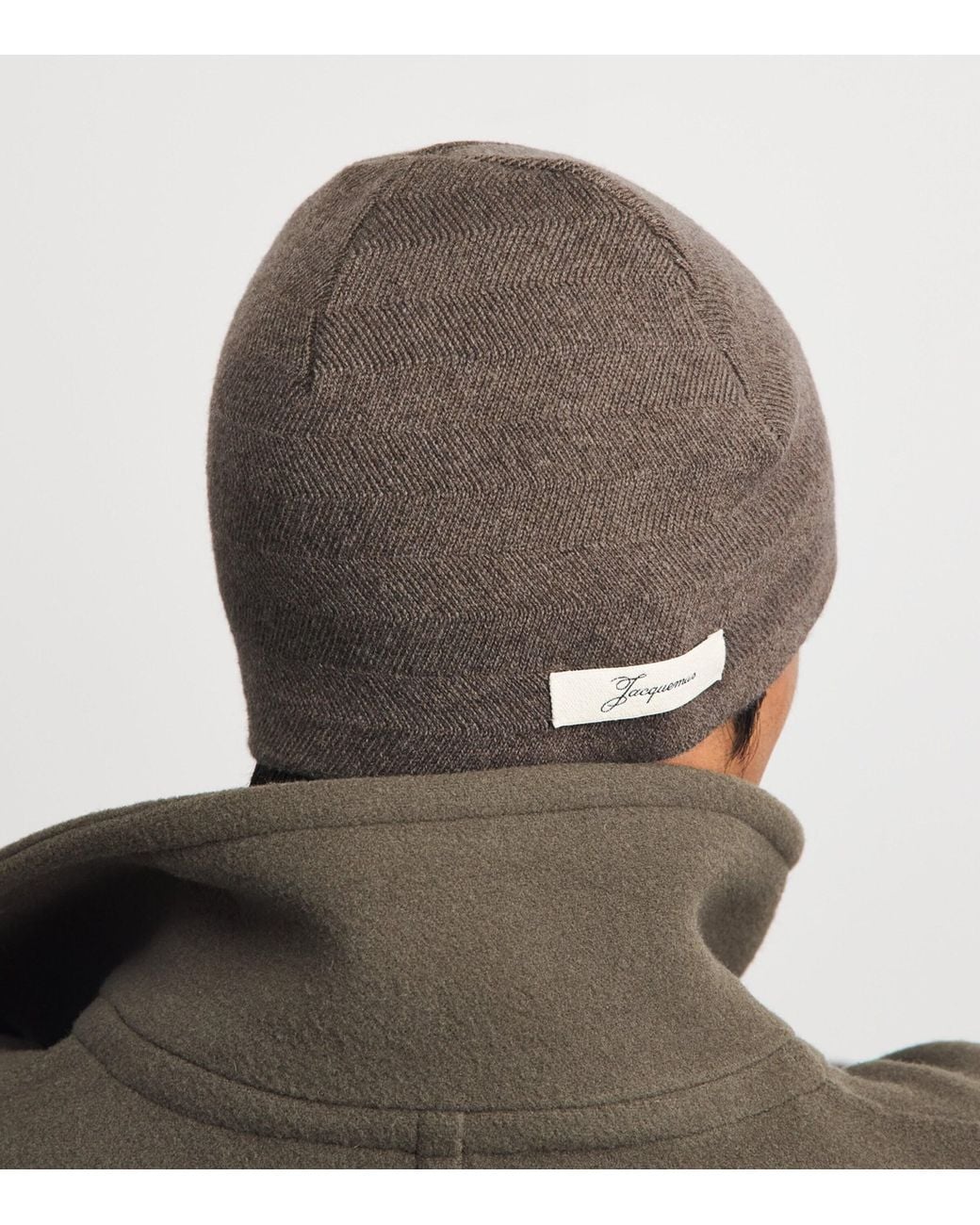 Jacquemus Brown Merino Wool-Cashmere Chevron Beanie for men