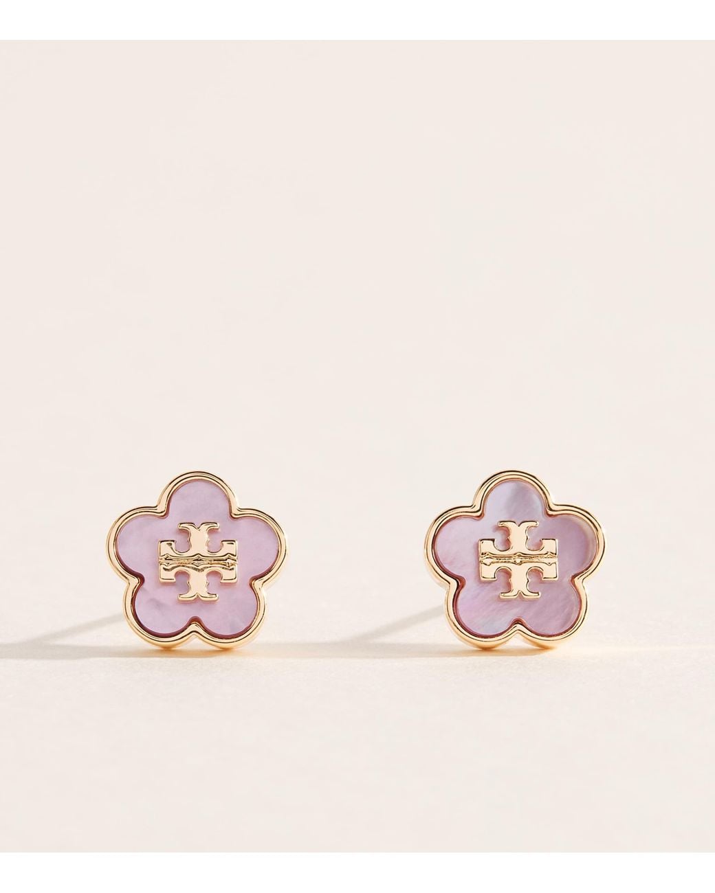 Tory Burch Pink Plated Mother-Of-Pearl Forget-Me-Not Earrings