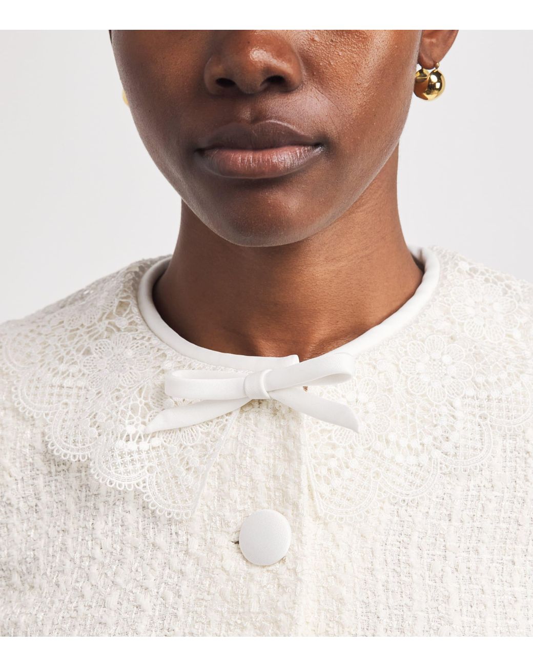 Self-Portrait White Bouclé Lace-Collar Jacket