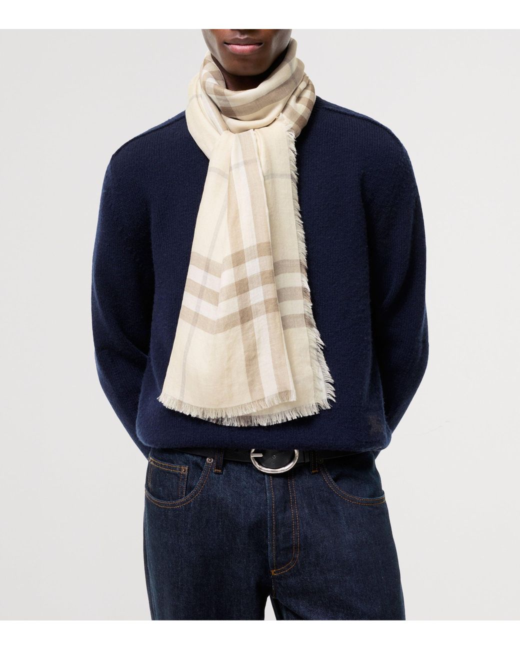 Burberry Natural Wool-Silk Reversible Check Scarf