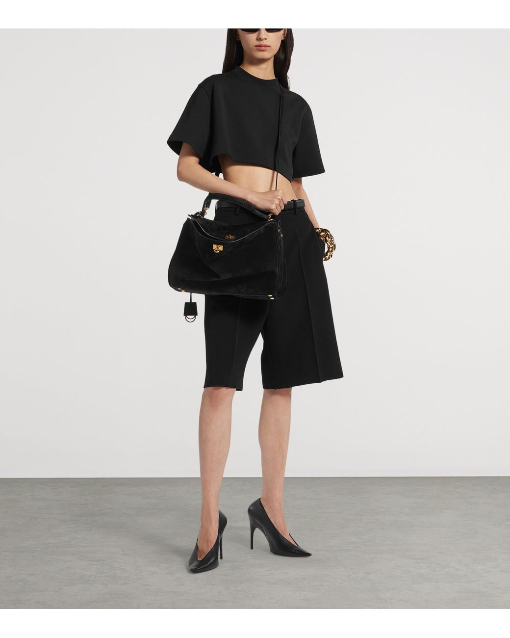 Balenciaga Black Medium Suede Rodeo Shoulder Bag