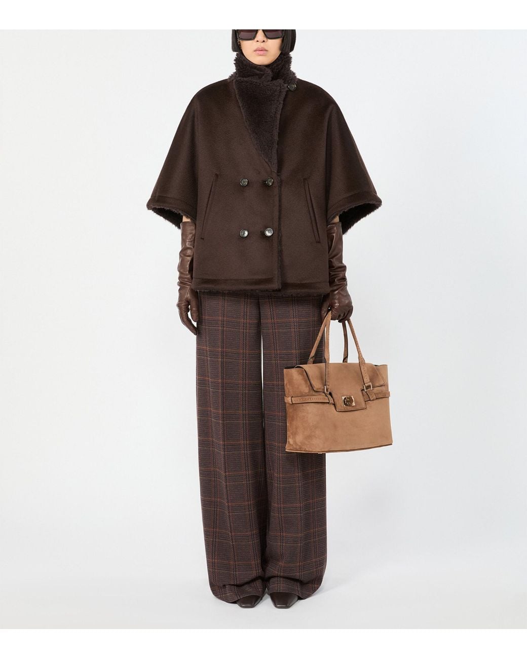 Max Mara Brown Suede Margeux Top-Handle Bag