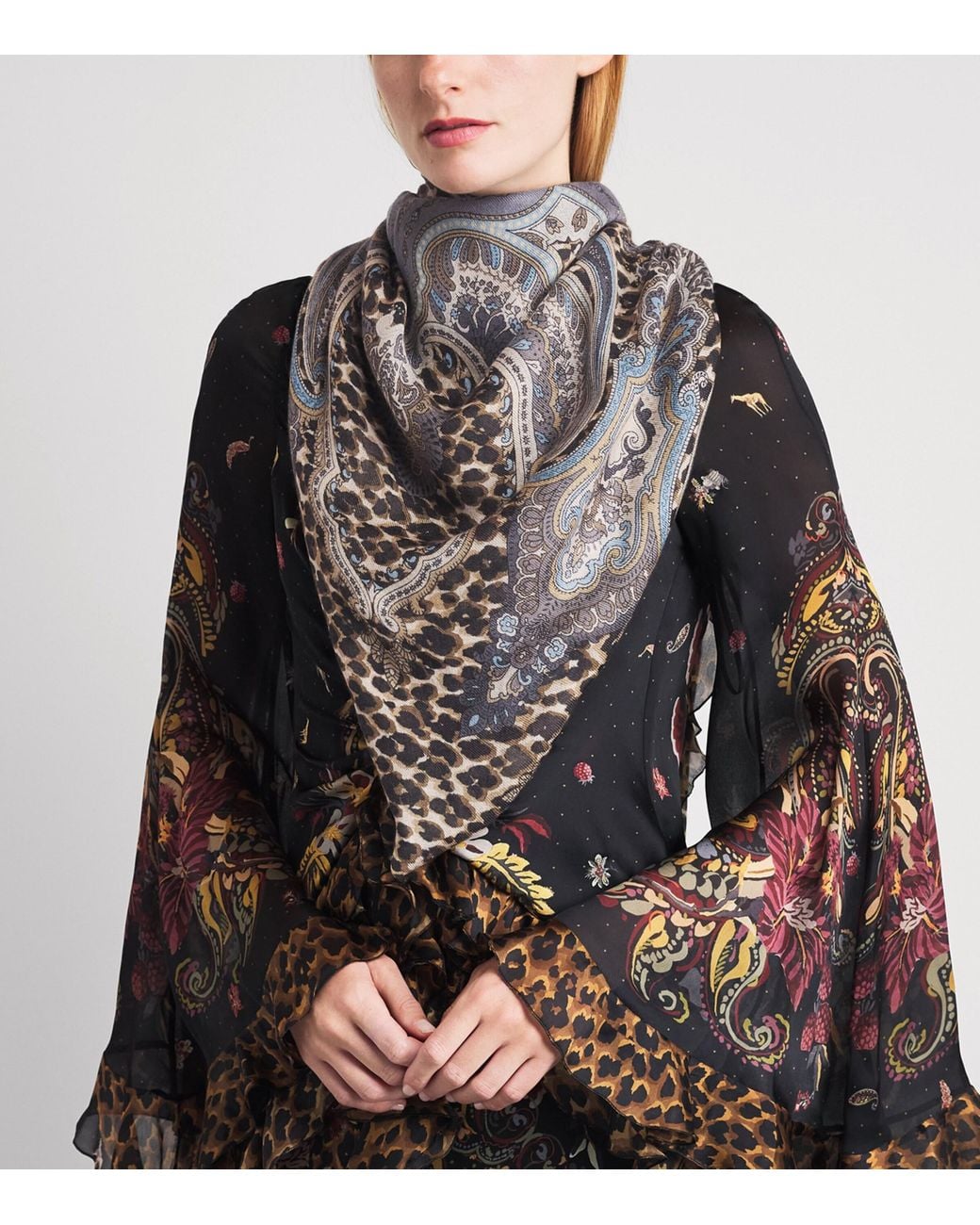Etro Black Leopard Print Aida Shawl