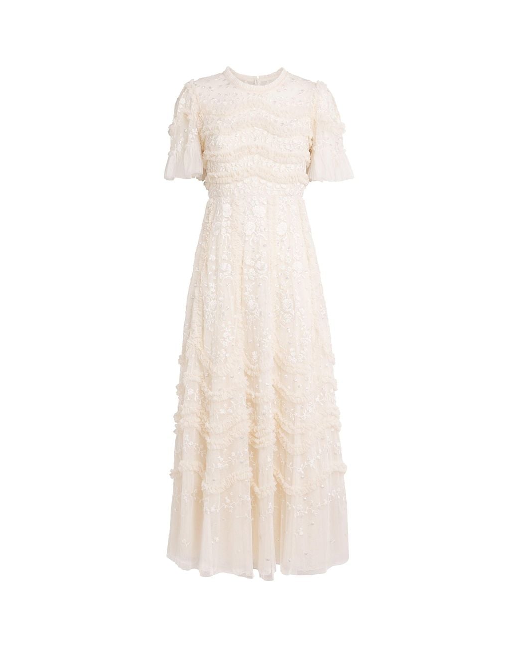 Needle & Thread Natural Embroidered Tulle Gianna Maxi Dress