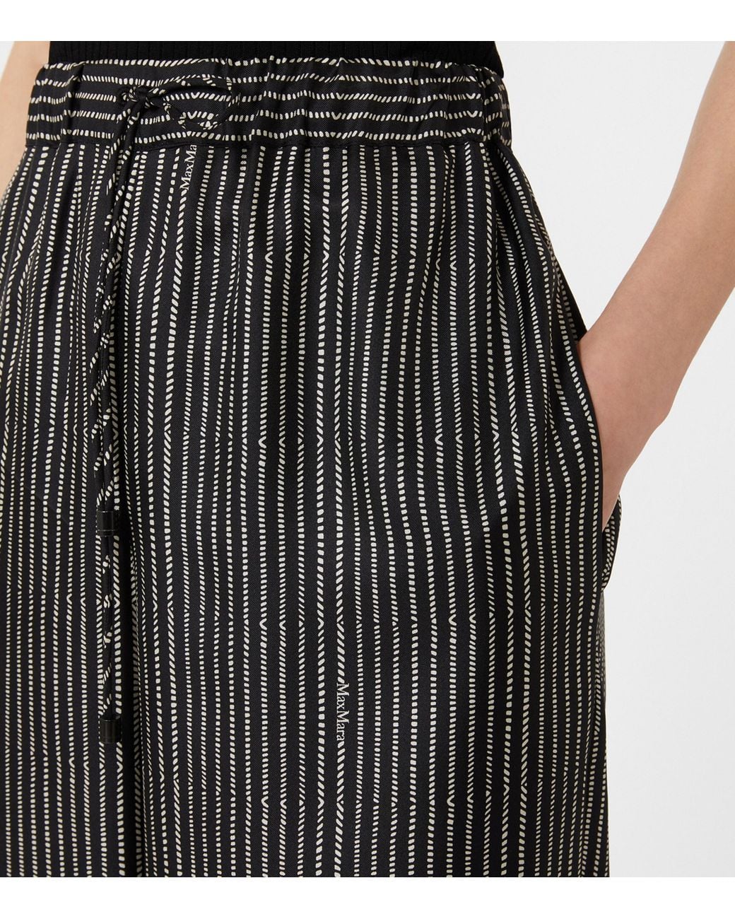 Max Mara Gray Silk Stripe Drawstring Trousers