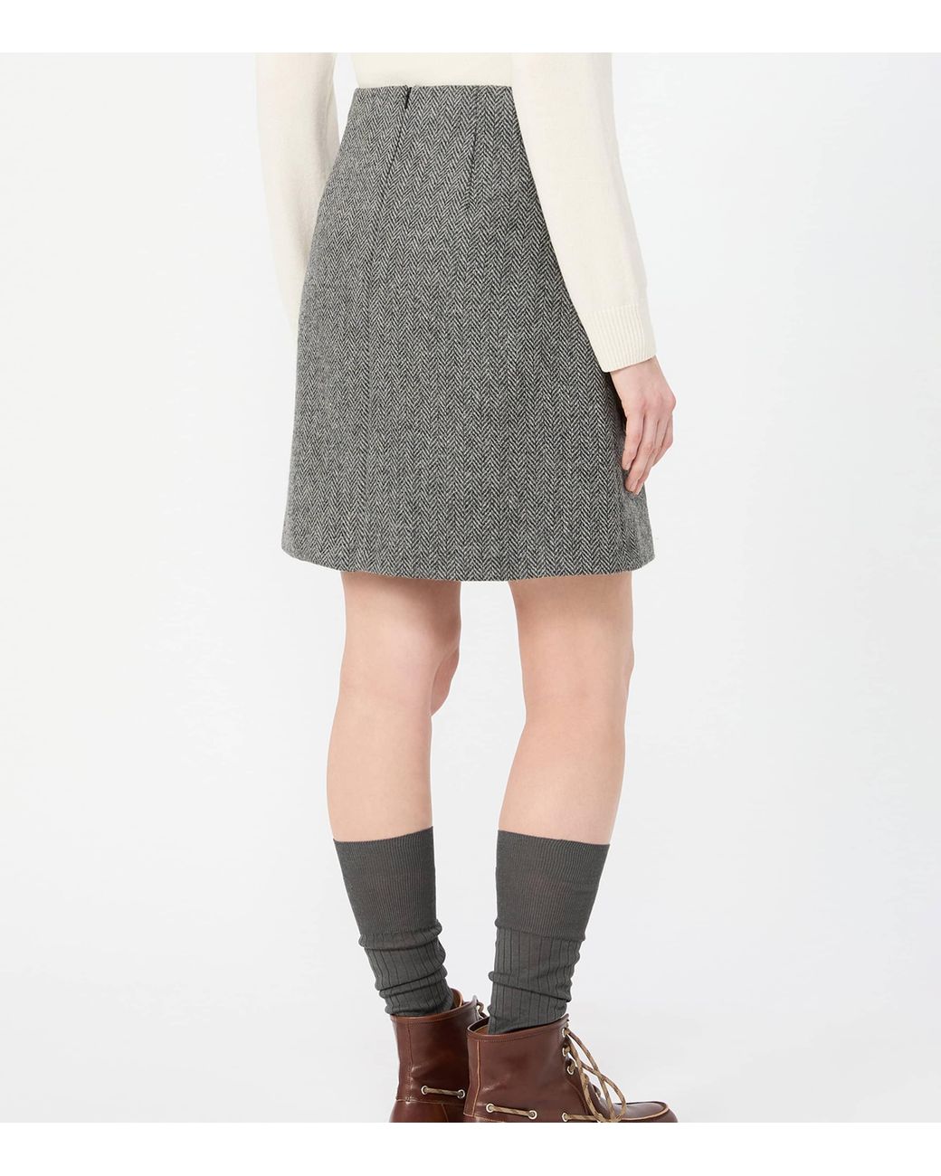 Weekend by Maxmara Gray Virgin Wool Herringbone Mini Skirt