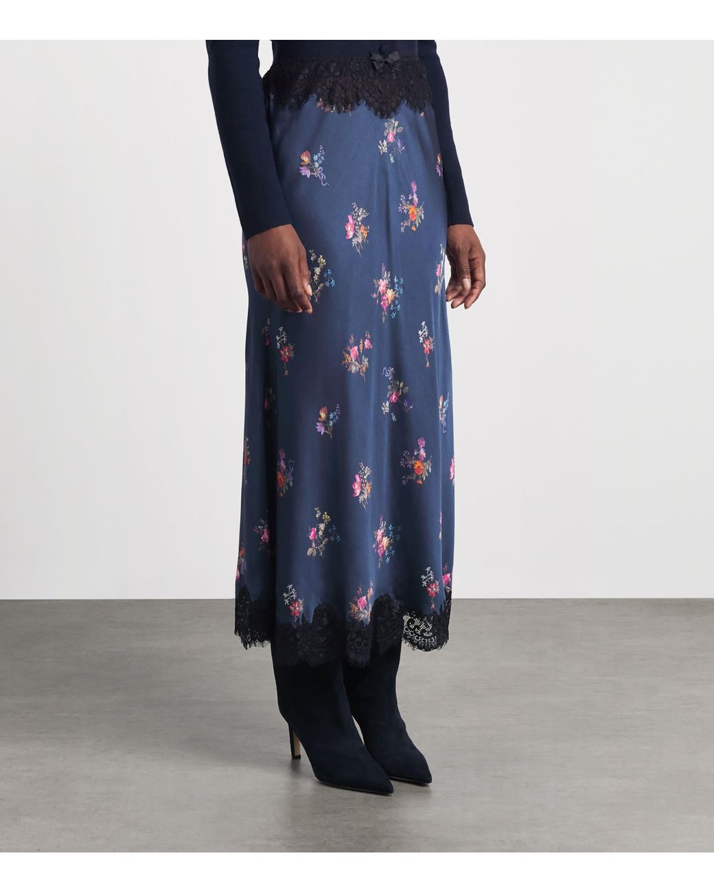 Self-Portrait Blue Satin Floral Print Maxi Skirt