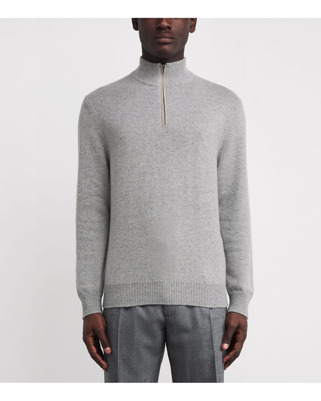Agnona Gray Cashmere Quarter-Zip Sweater for men