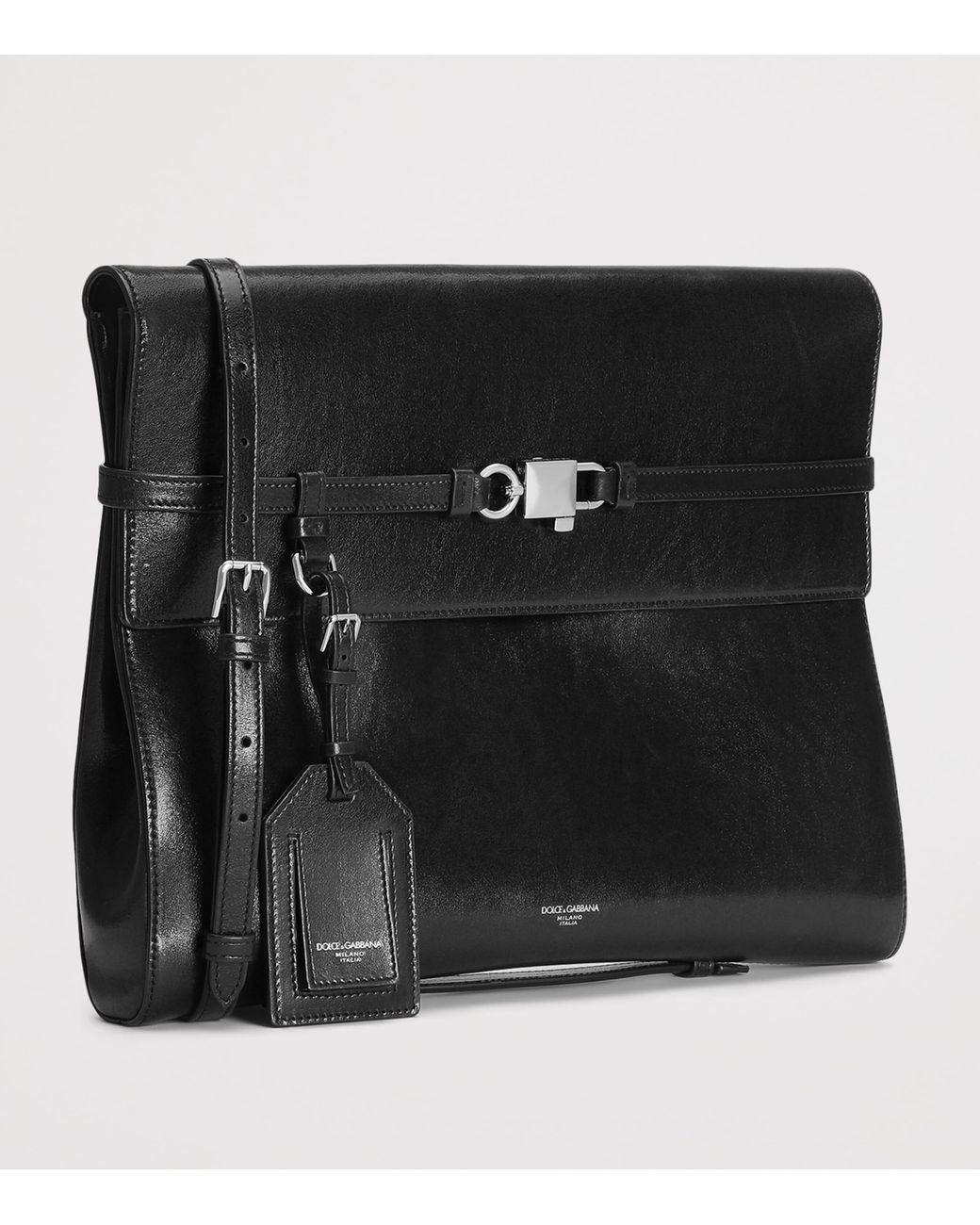 Dolce & Gabbana Black Leather Clip-Lock Messenger Bag for men