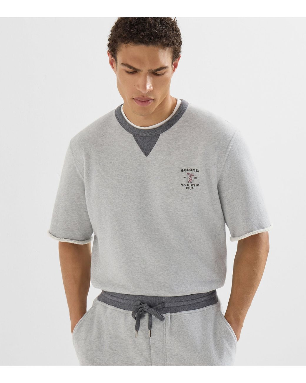 Brunello Cucinelli Gray Cotton Logo Short-Sleeve Sweatshirt for men