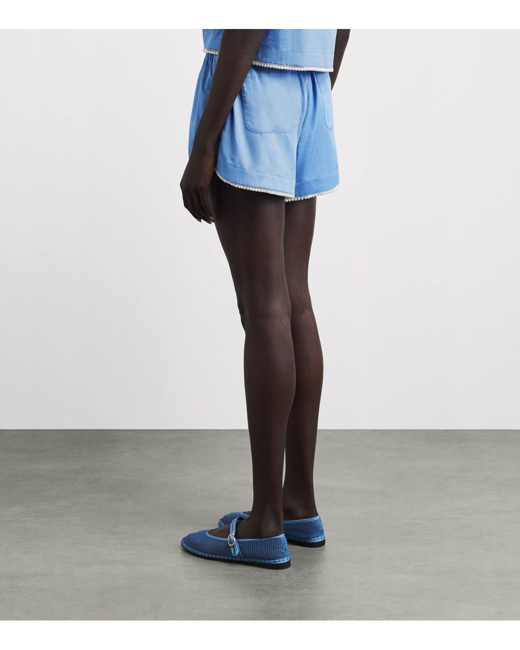 Sandro Blue Faux Pearl-Trim Shorts