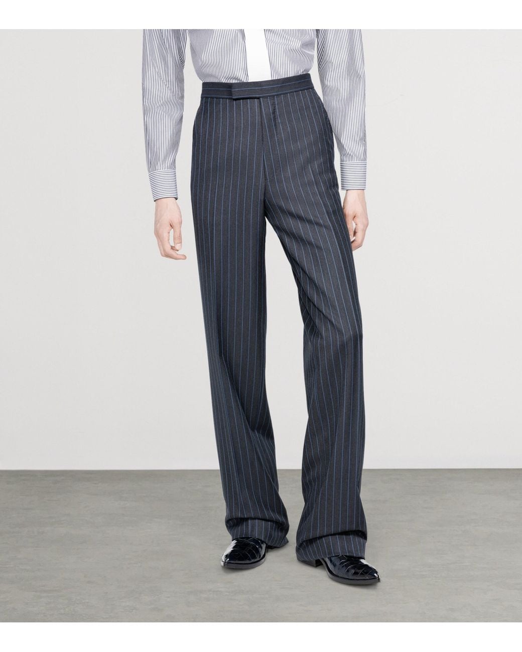 Tom Ford Blue Virgin Wool Pinstripe Colbert Wide-Leg Trousers for men