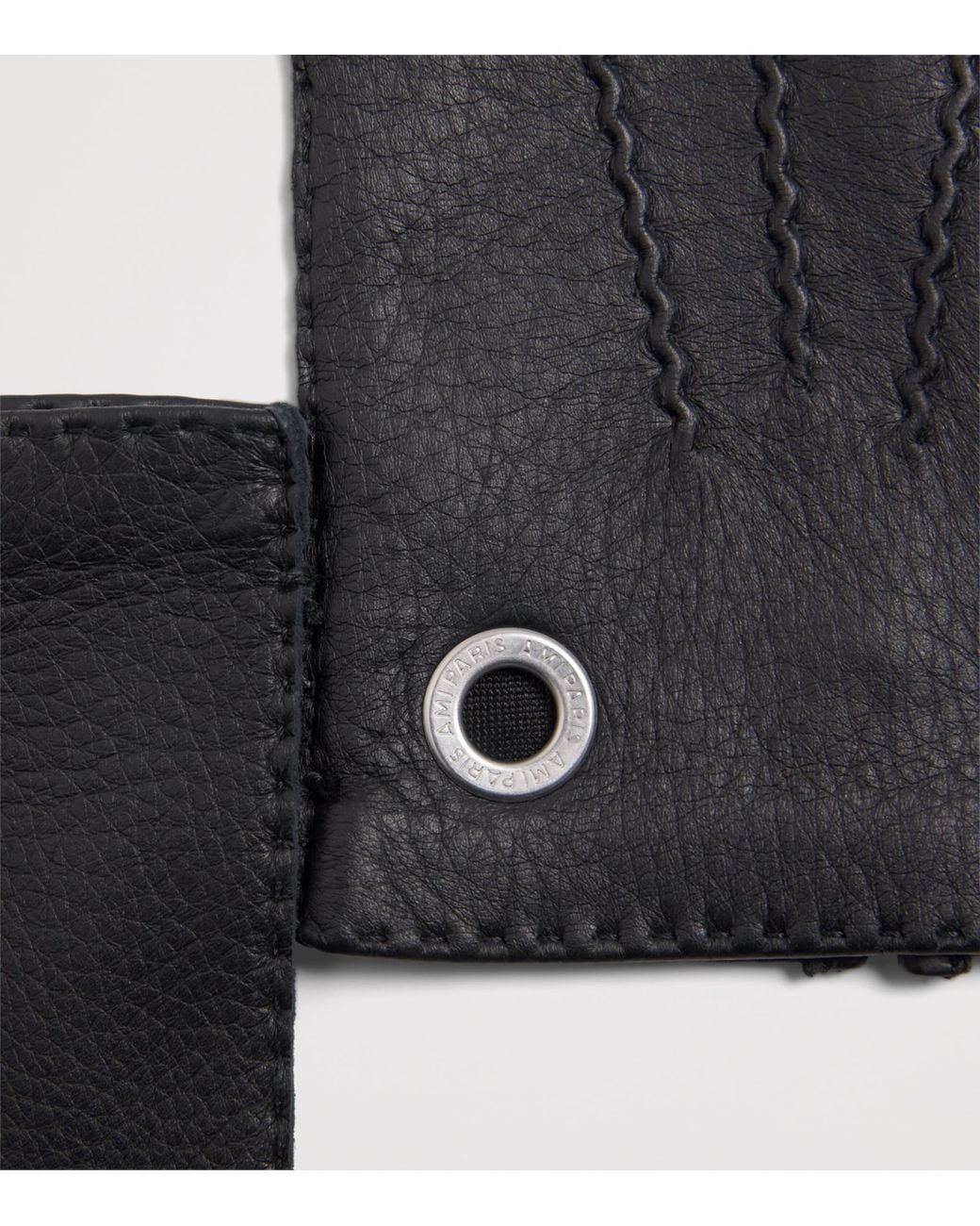 AMI Black Grained Leather Gloves for men