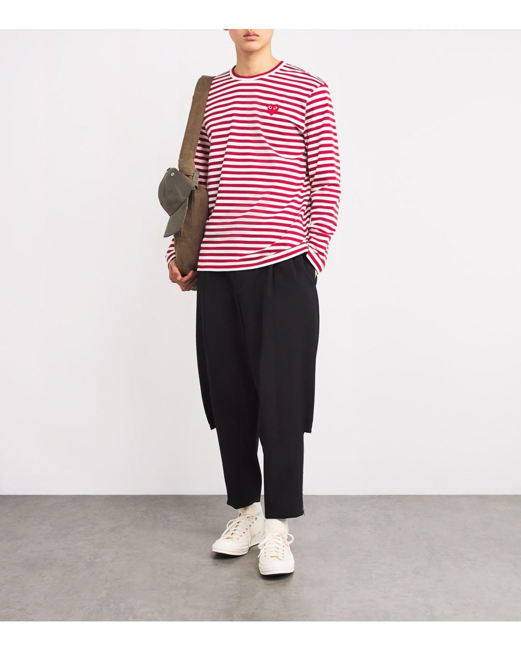 COMME DES GARÇONS PLAY Red Striped Heart Logo T-Shirt for men