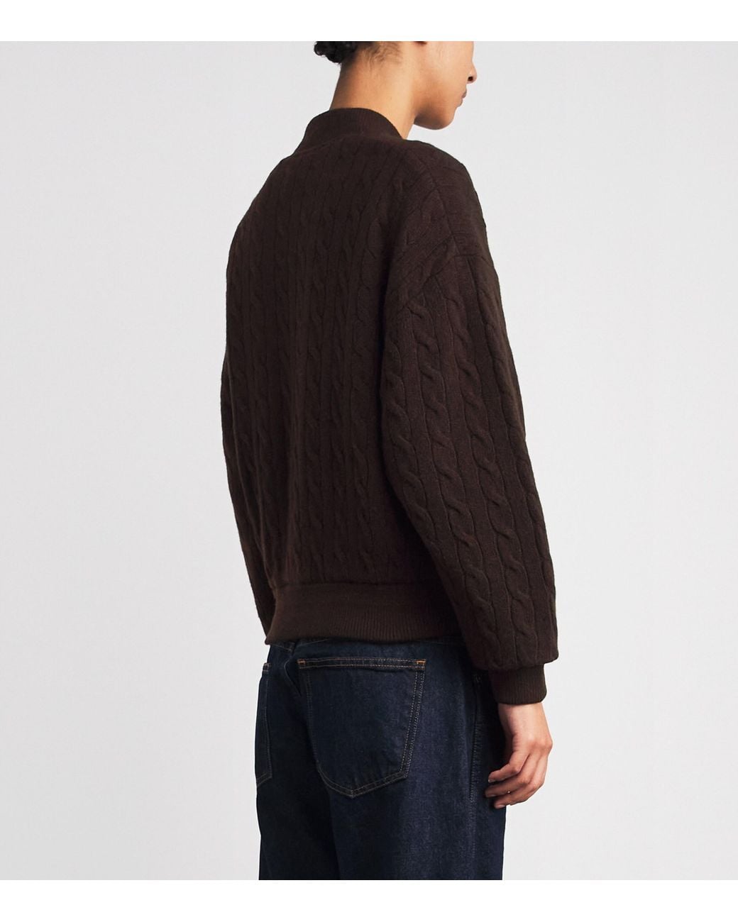 Polo Ralph Lauren Brown Wool-Cashmere Cable-Knit Bomber Jacket