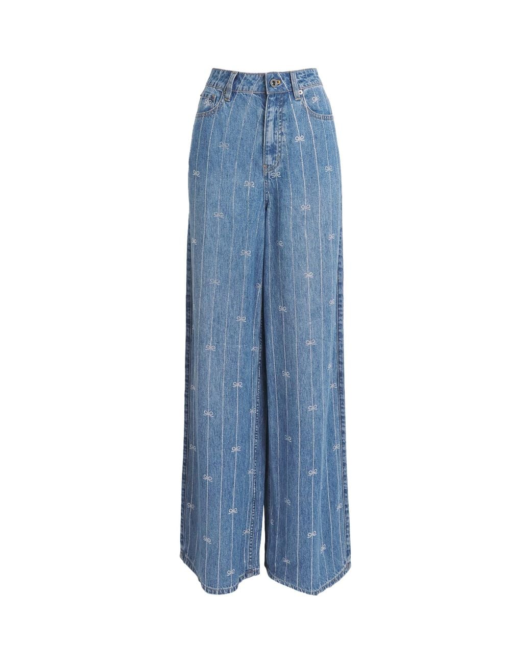 Self-Portrait Blue Rhinestone Stripe Wide-Leg Jeans