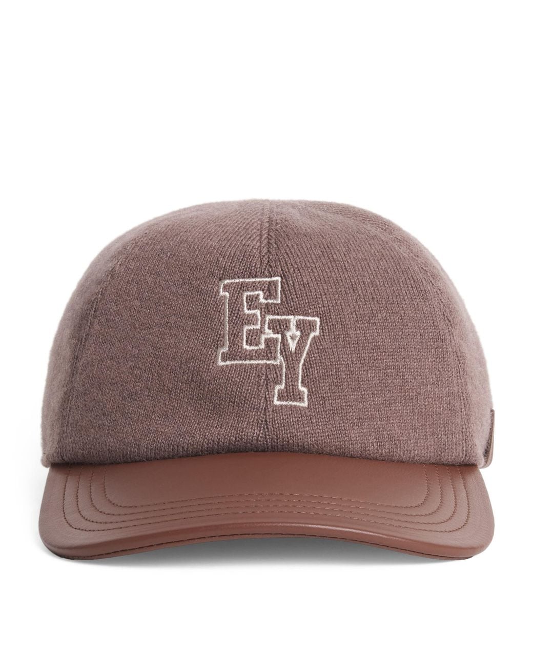 Eleventy Brown Cashmere Wool-Lined Embroidered Baseball Cap for men