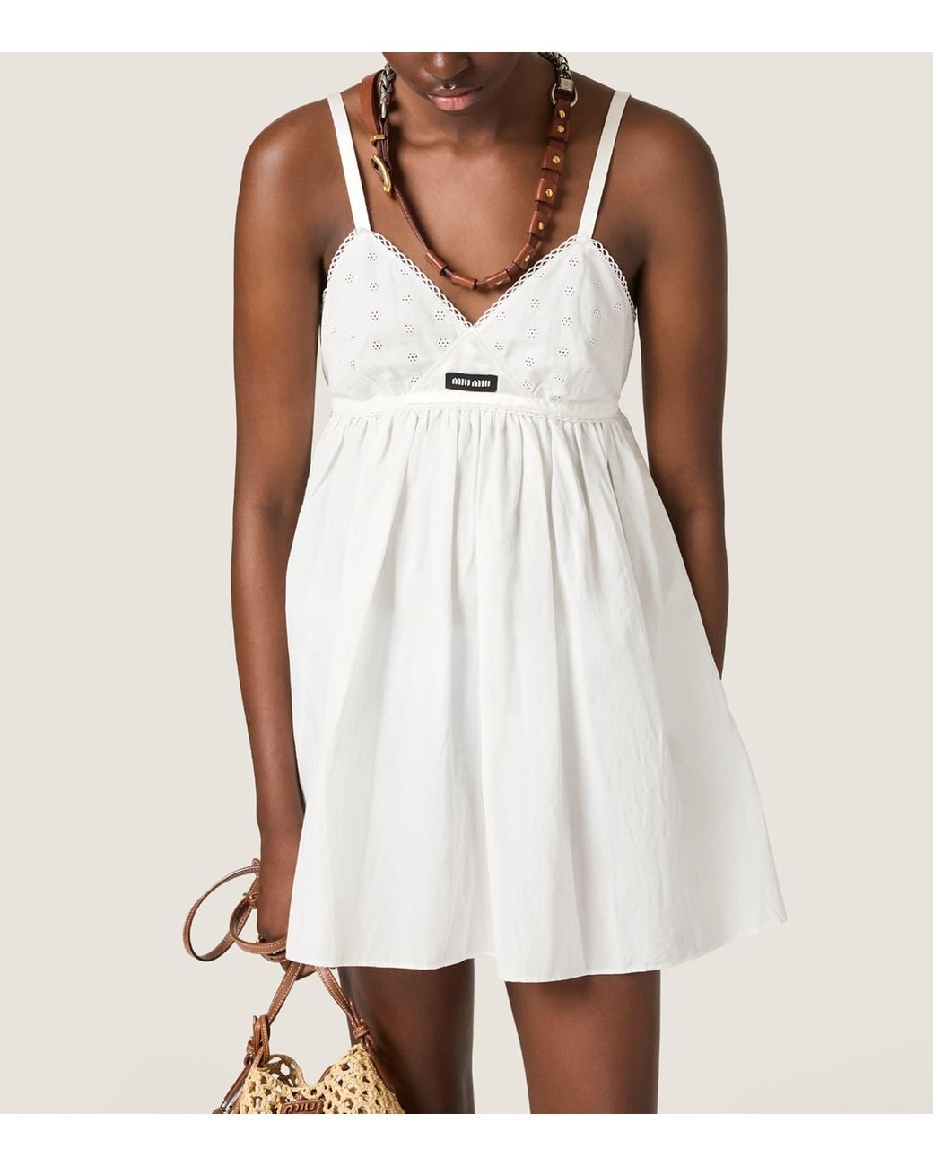 Miu Miu White Eyelet-Embroidered Mini Dress