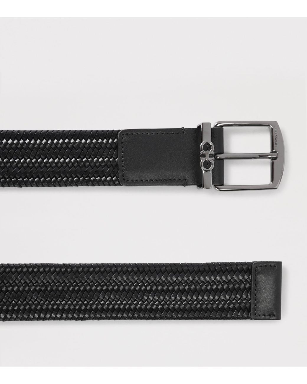 Ferragamo Black Leather Woven Gancini Belt for men