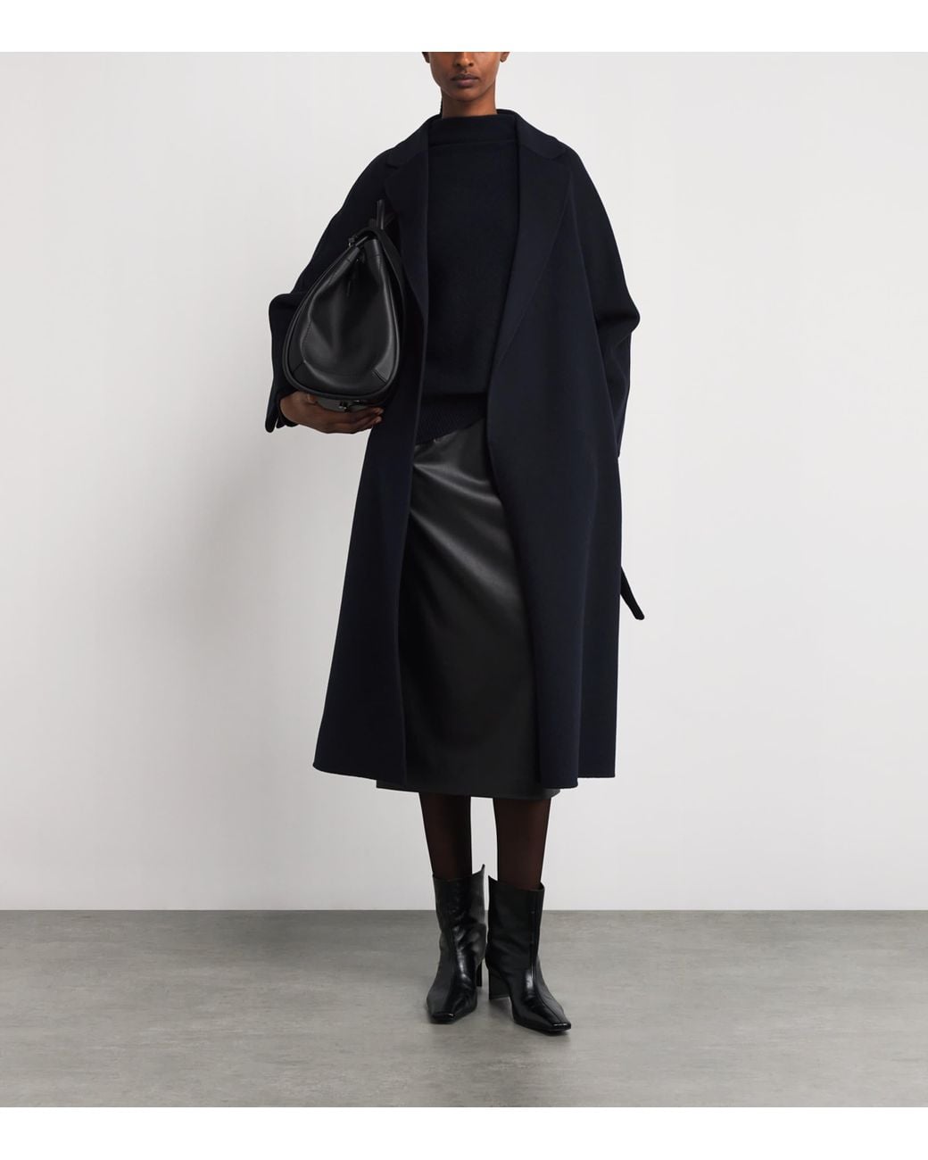 Max Mara Blue Virgin Wool Midi Wrap Coat