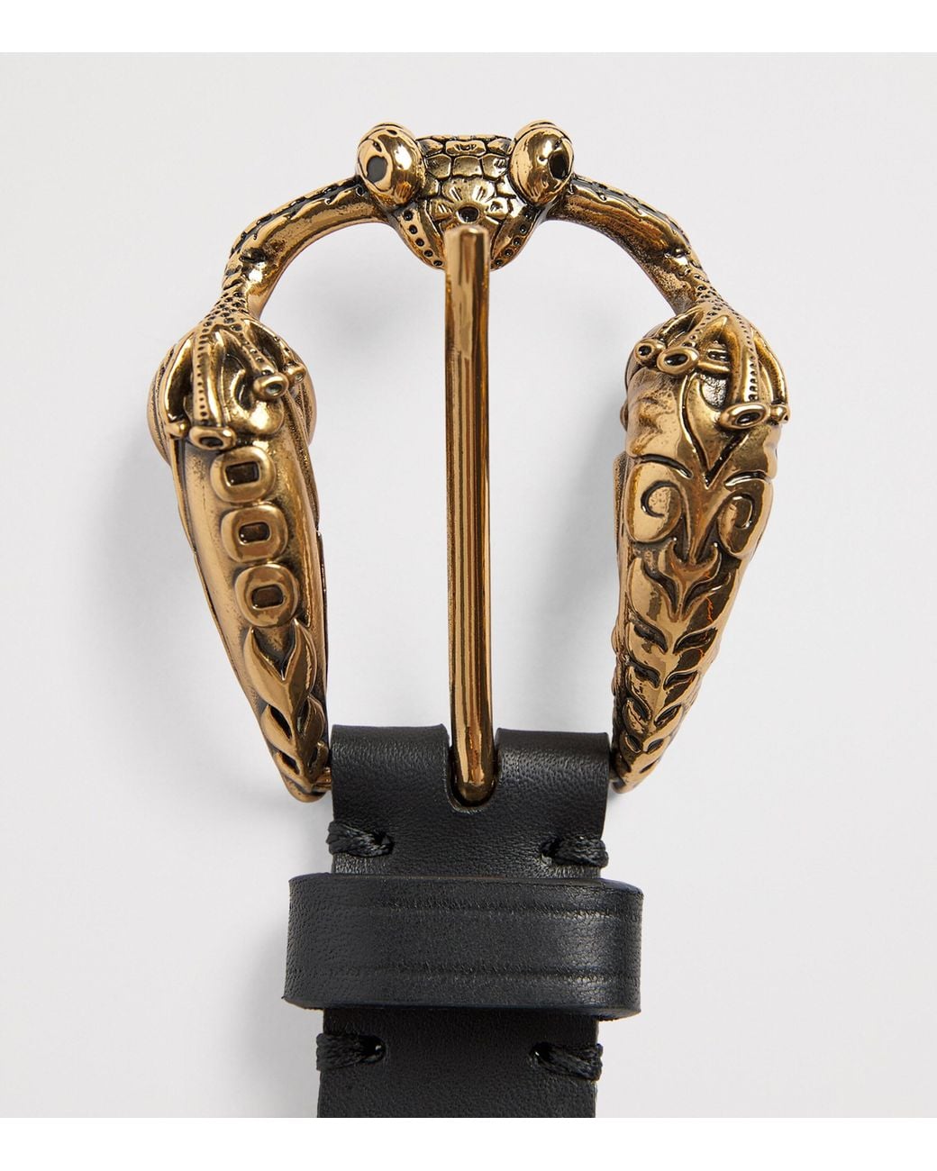 Etro Black Leather Animal-Buckle Belt