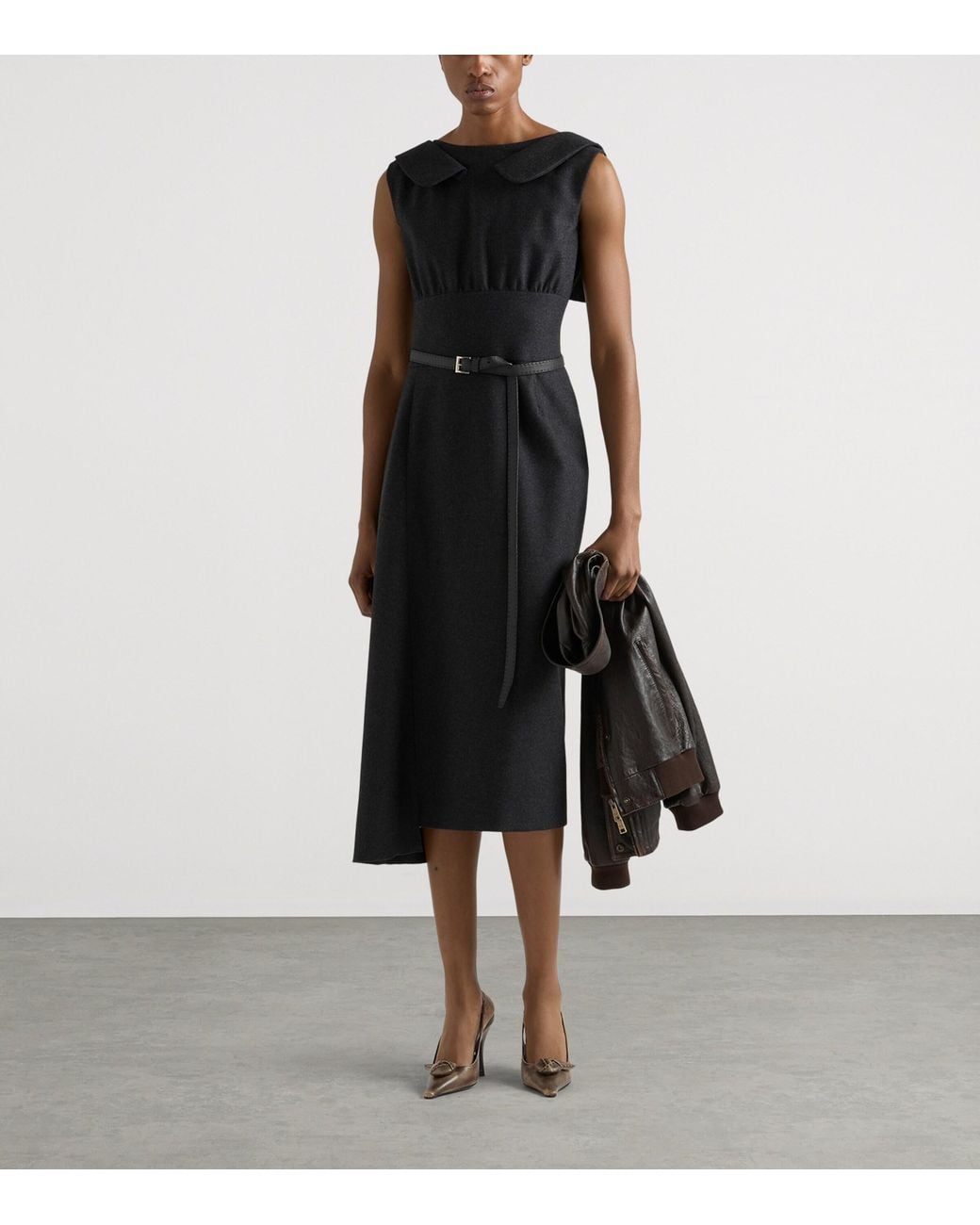 Prada Black Re-Wool Asymmetric Midi Dress