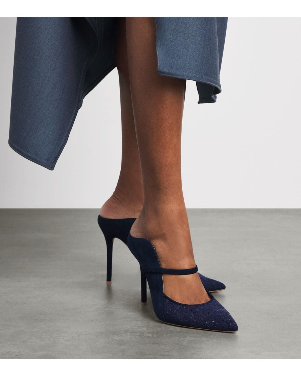 Malone Souliers Blue Suede Embellished Maureen Arc Heeled Mules 100