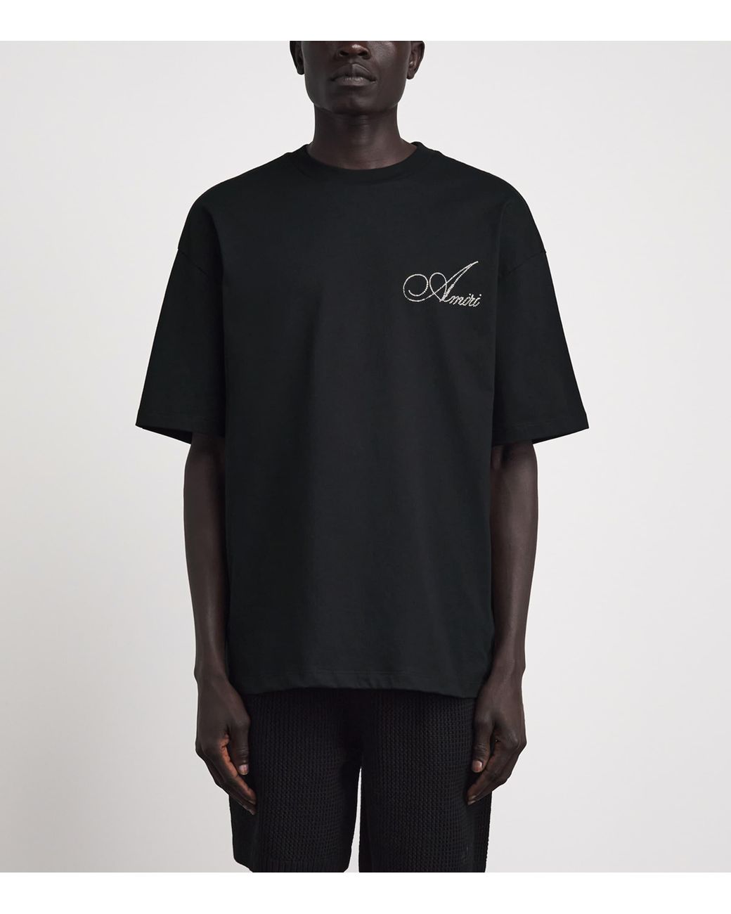 Amiri Black Cotton Crystal Logo T-Shirt for men