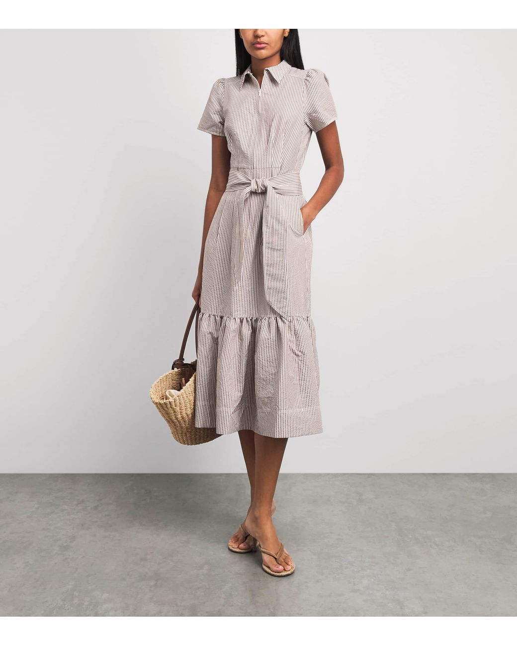 ME+EM Gray Seersucker Midi Shirt Dress