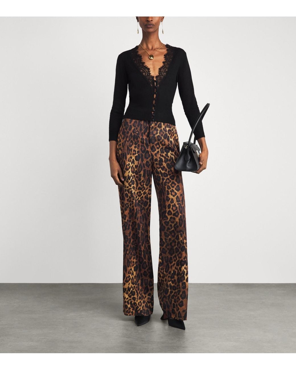 L'Agence Brown Leopard Print Livvy Wide-Leg Trousers