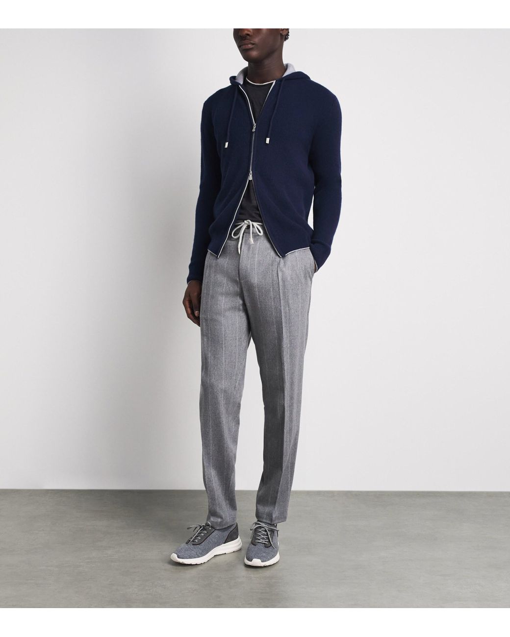 Eleventy Blue Cashmere Zip-Up Hoodie for men