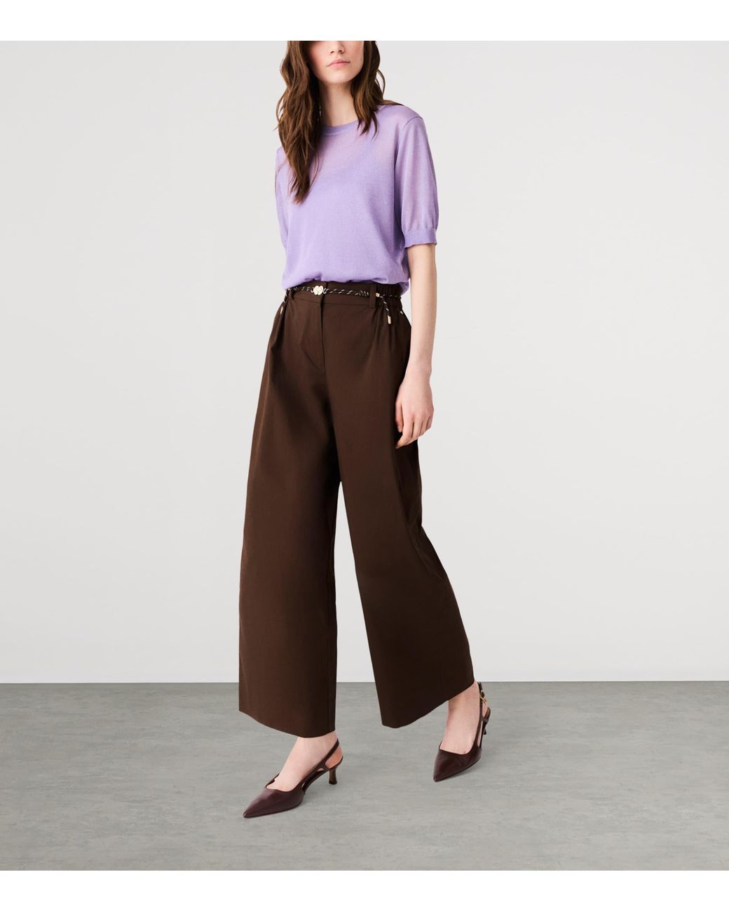 Maje Brown Cropped Wide-Leg Trousers