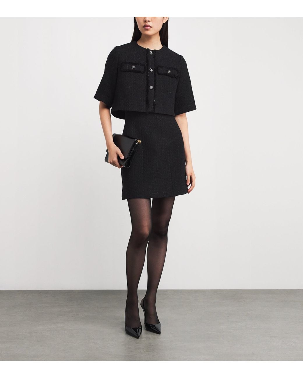 Maje Black Tweed 2-In-1 Mini Dress