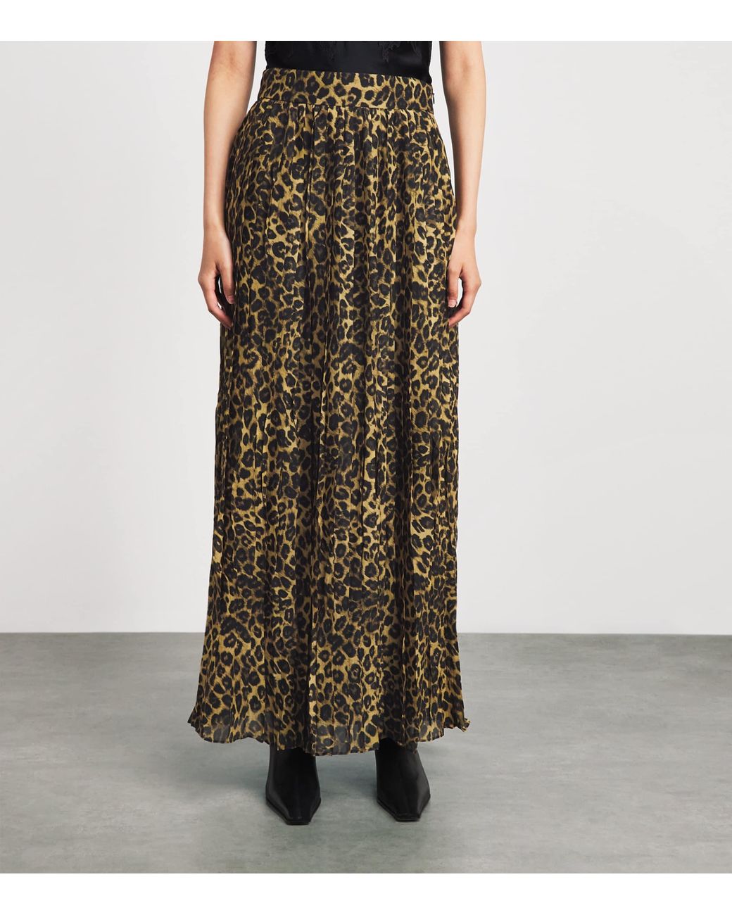 Toccin Natural Chiffon Leopard Pleated Dillon Midi Skirt