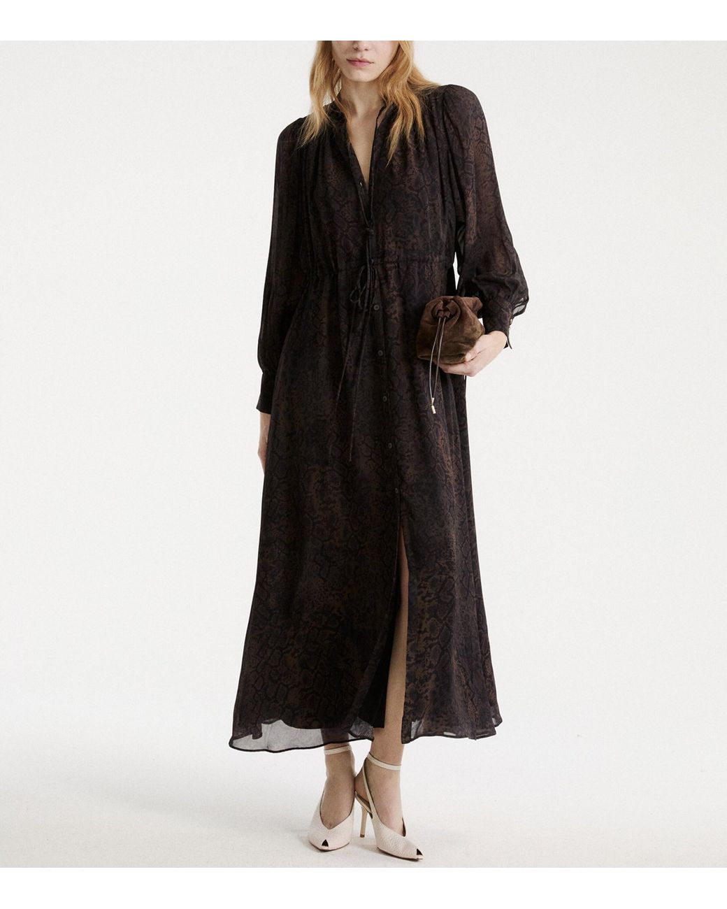 Marella Black Georgette Maxi Shirt Dress