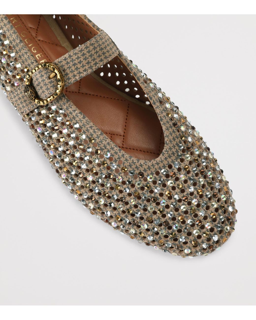 Kurt Geiger Natural Suede Embellished Mayfair Ballet Flats